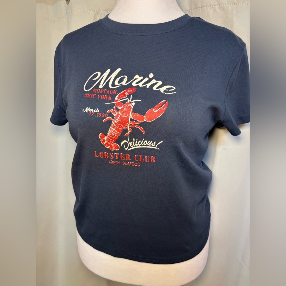 Marine Lobster Graphic Tee XL Navy Coastal Nautical Hamptons Vibe Shirt - Picture 5 of 6